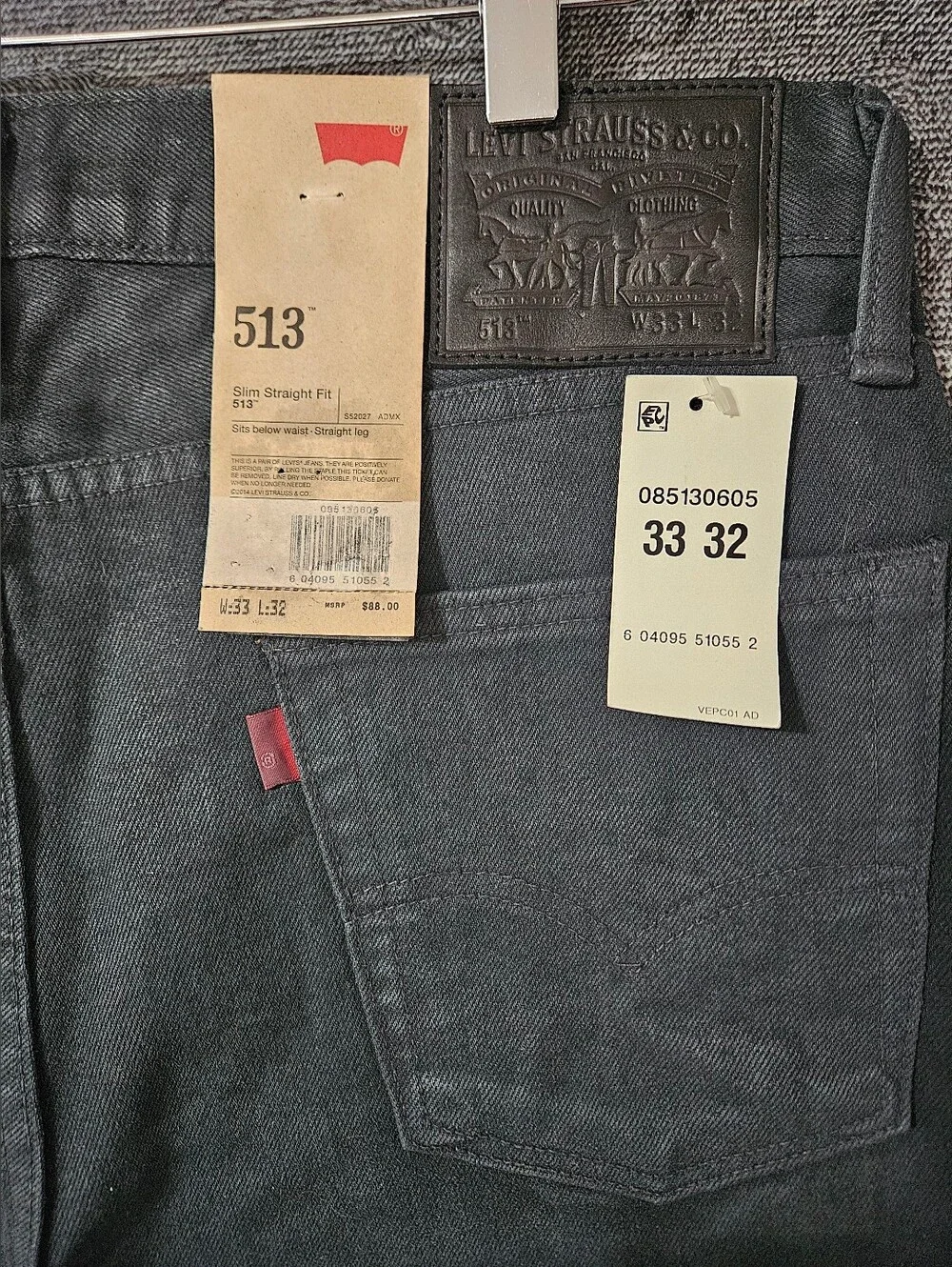 NWT Levi's 513 Slim Straight Leg Fit 100% Cotton Size 33W × 32